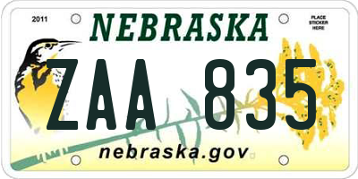 NE license plate ZAA835