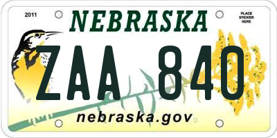 NE license plate ZAA840