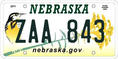 NE license plate ZAA843