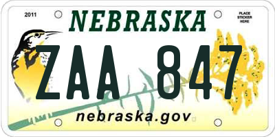 NE license plate ZAA847