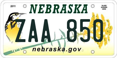 NE license plate ZAA850