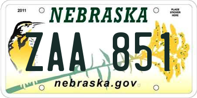 NE license plate ZAA851