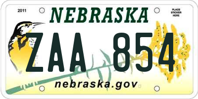 NE license plate ZAA854