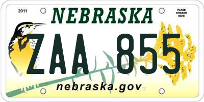 NE license plate ZAA855