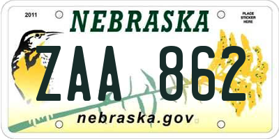 NE license plate ZAA862