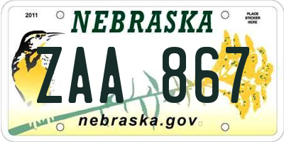 NE license plate ZAA867