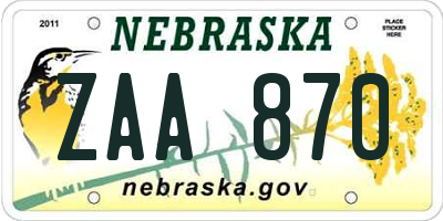 NE license plate ZAA870