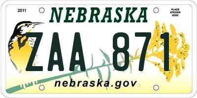 NE license plate ZAA871