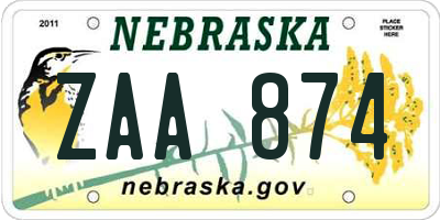 NE license plate ZAA874