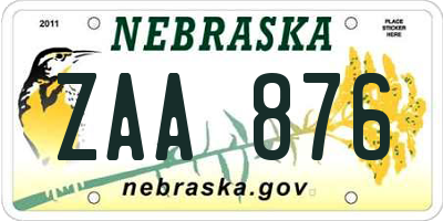 NE license plate ZAA876