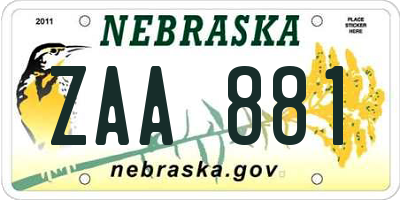 NE license plate ZAA881