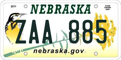 NE license plate ZAA885