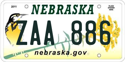 NE license plate ZAA886
