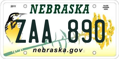 NE license plate ZAA890