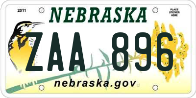 NE license plate ZAA896