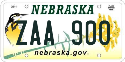 NE license plate ZAA900