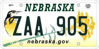 NE license plate ZAA905