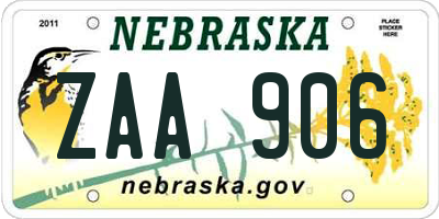 NE license plate ZAA906