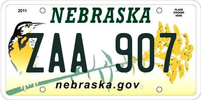 NE license plate ZAA907