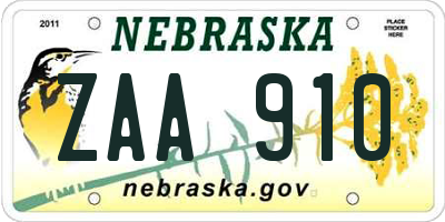 NE license plate ZAA910