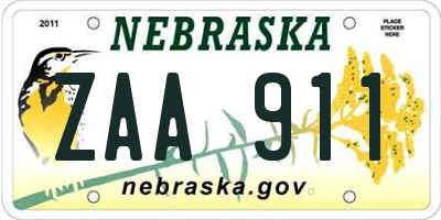NE license plate ZAA911