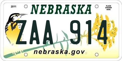NE license plate ZAA914