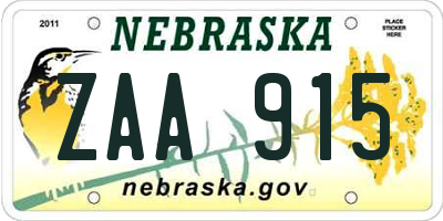NE license plate ZAA915