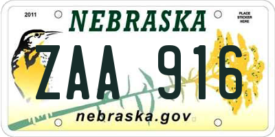 NE license plate ZAA916