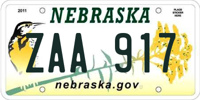 NE license plate ZAA917
