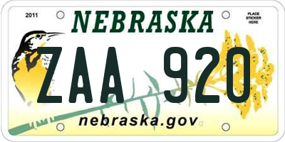 NE license plate ZAA920