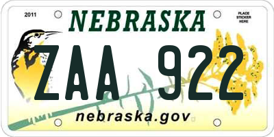 NE license plate ZAA922