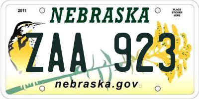 NE license plate ZAA923