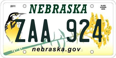 NE license plate ZAA924