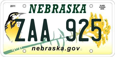 NE license plate ZAA925
