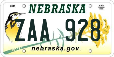 NE license plate ZAA928