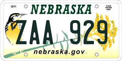 NE license plate ZAA929