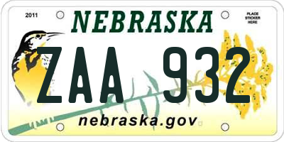 NE license plate ZAA932