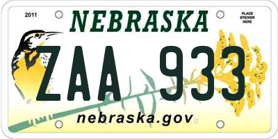 NE license plate ZAA933