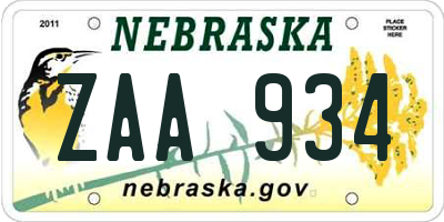 NE license plate ZAA934