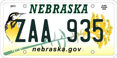 NE license plate ZAA935