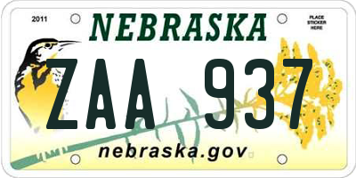 NE license plate ZAA937