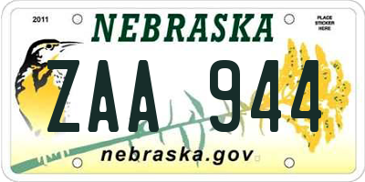 NE license plate ZAA944