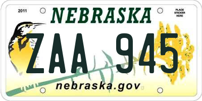 NE license plate ZAA945