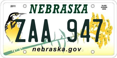 NE license plate ZAA947