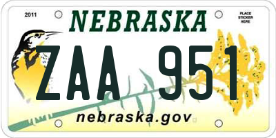 NE license plate ZAA951