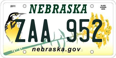 NE license plate ZAA952