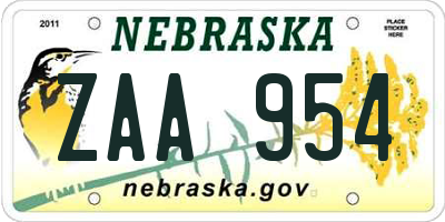 NE license plate ZAA954
