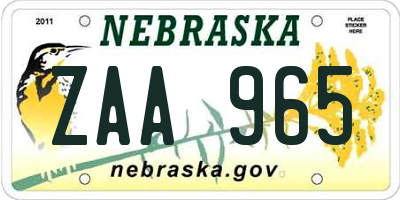 NE license plate ZAA965