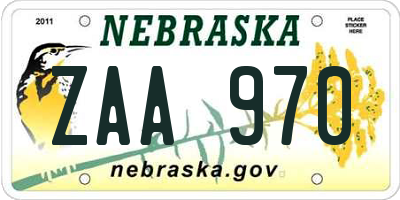 NE license plate ZAA970