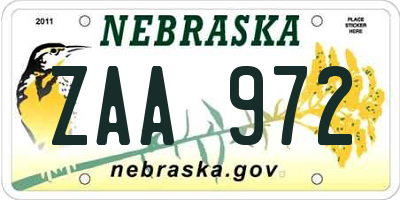 NE license plate ZAA972